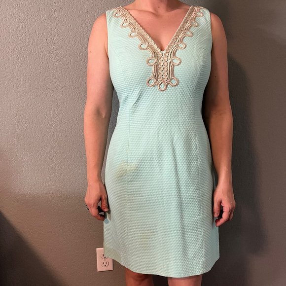 Lily Pulitzer seafoam dress with gold detailing - Picture 1 of 4